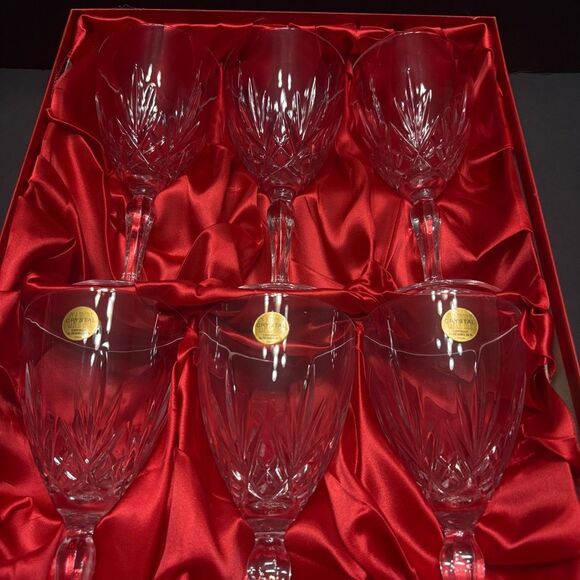 Royal Crystal Rock 24% Lead Crystal Tuscany Italy 6 Goblet Glasses Original Box - Picture 12 of 12